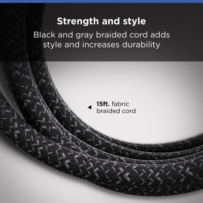 GE Pro Extension Cord with Surge Protection, 15ft., 3-Outlet Surge Black/Gray