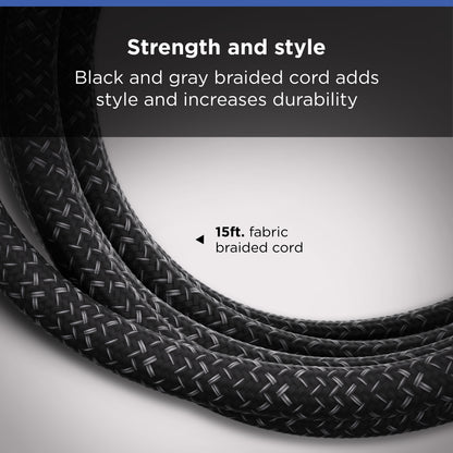 GE Pro Extension Cord with Surge Protection, 15ft., 3-Outlet Surge Black/Gray