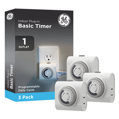 GE Indoor Plug-In 24-Hour Mechanical Timer, White, 3 Pack
