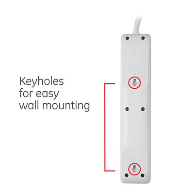 GE 6-Outlet 2ft. Surge Protector with Twist-to-Close Safety Covers, White