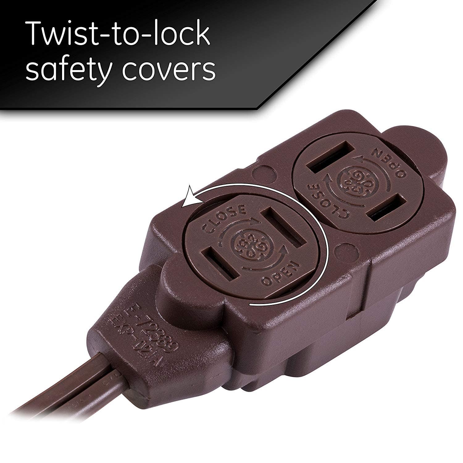 GE 3-Outlet 9ft. Extension Cord with Twist-to-Close Outlets, Brown