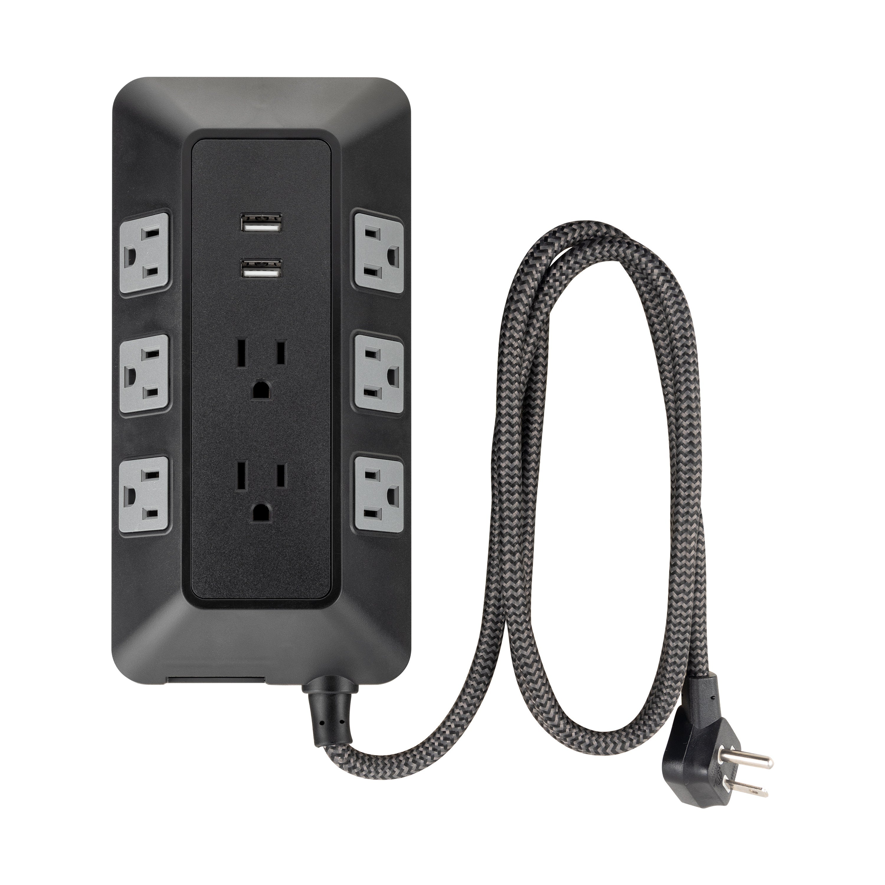 GE 8-Outlet 2-USB 3ft. Surge Protector with Adapter-Spaced Outlets, Black