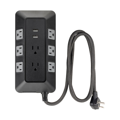 GE 8-Outlet 2-USB 3ft. Surge Protector with Adapter-Spaced Outlets, Black