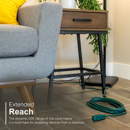 GE 3-Outlet 25ft. Extension Cord with Right-Angle Plug, Green