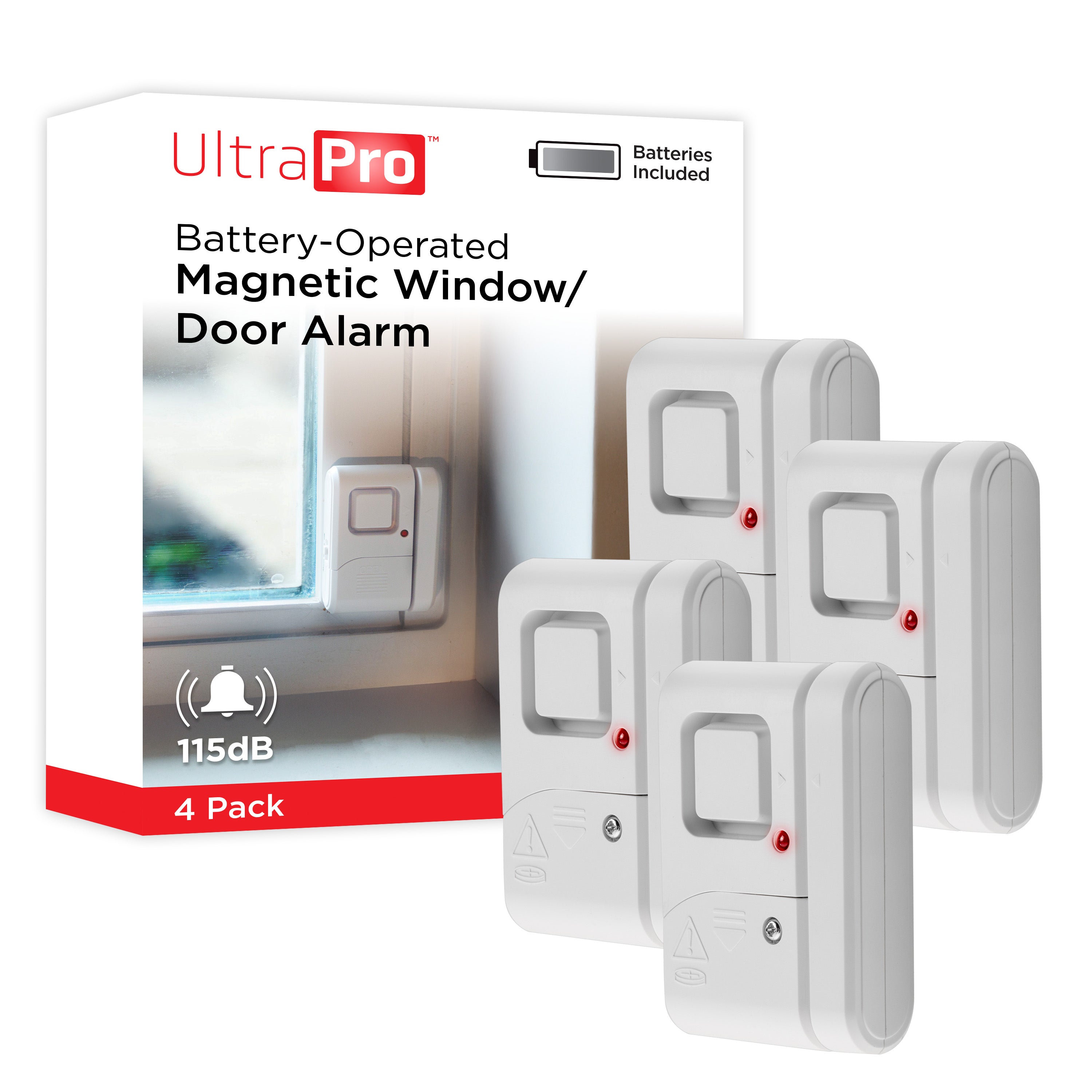UltraPro Battery Operated Magnetic Window or Door Alarm, 4 Pack, White ...