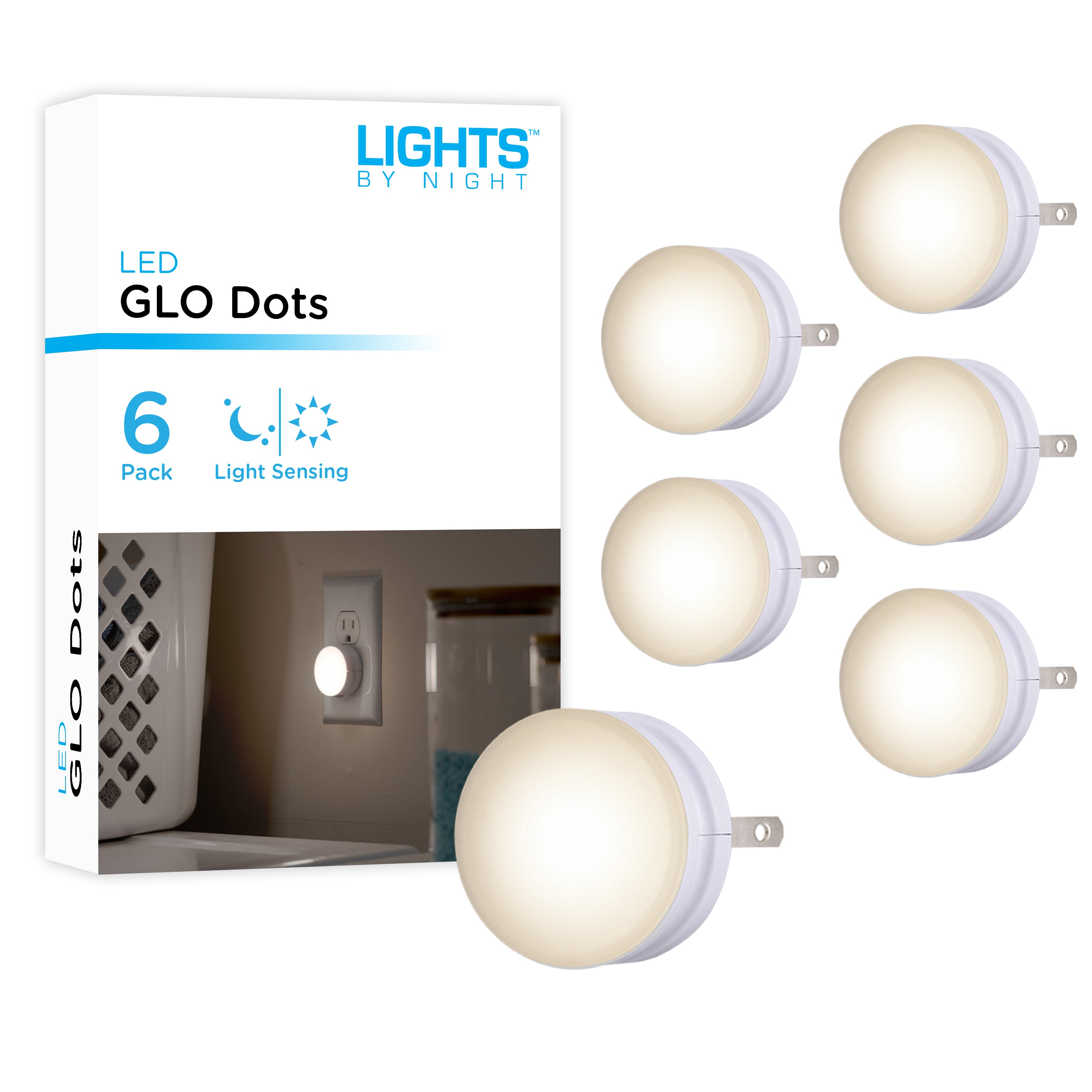 Lights by Night LED GLO Dot Night Lights, 6 Pack