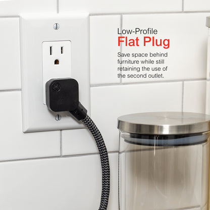GE Designer 3-Outlet Mini Extension Cord, black/gray, 2pk