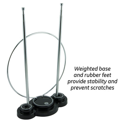 GE Traditional Loop and Rabbit Ears HD Antenna, Black