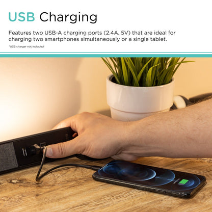 Cordinate 18in. Plug-In LED Light Fixture with 2-USB Fabric Charging Station and Braided Cord, Black