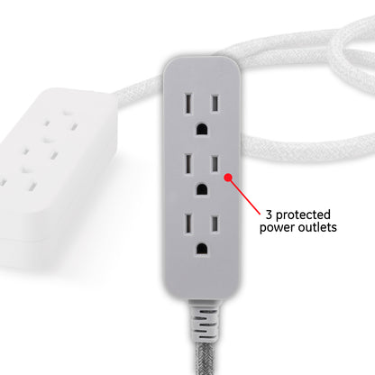 GE Designer Extension Cord, 8ft., 3-Outlet Surge Gray Heather
