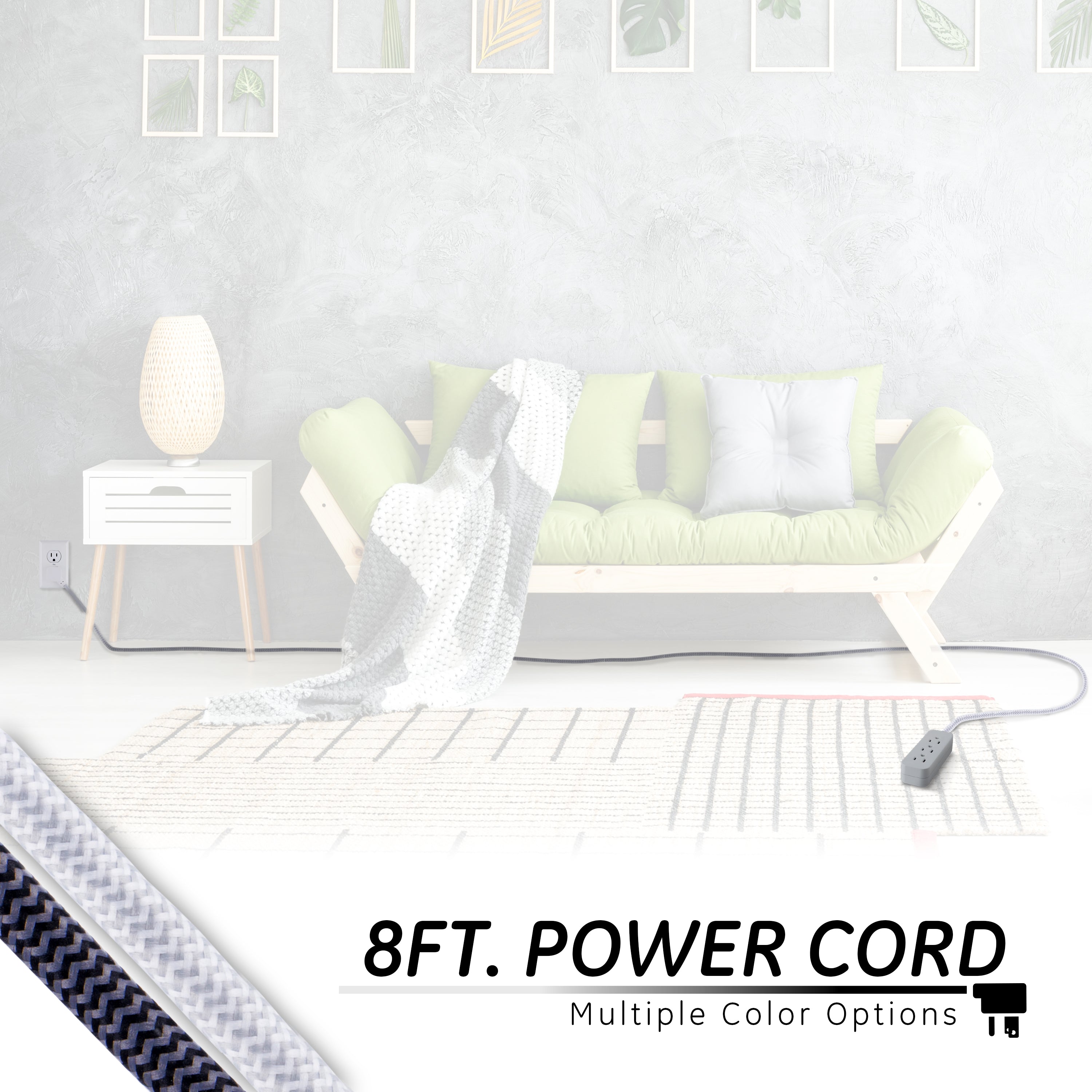 GE Designer Extension Cord, 8ft., 3-Outlet Surge Gray Heather