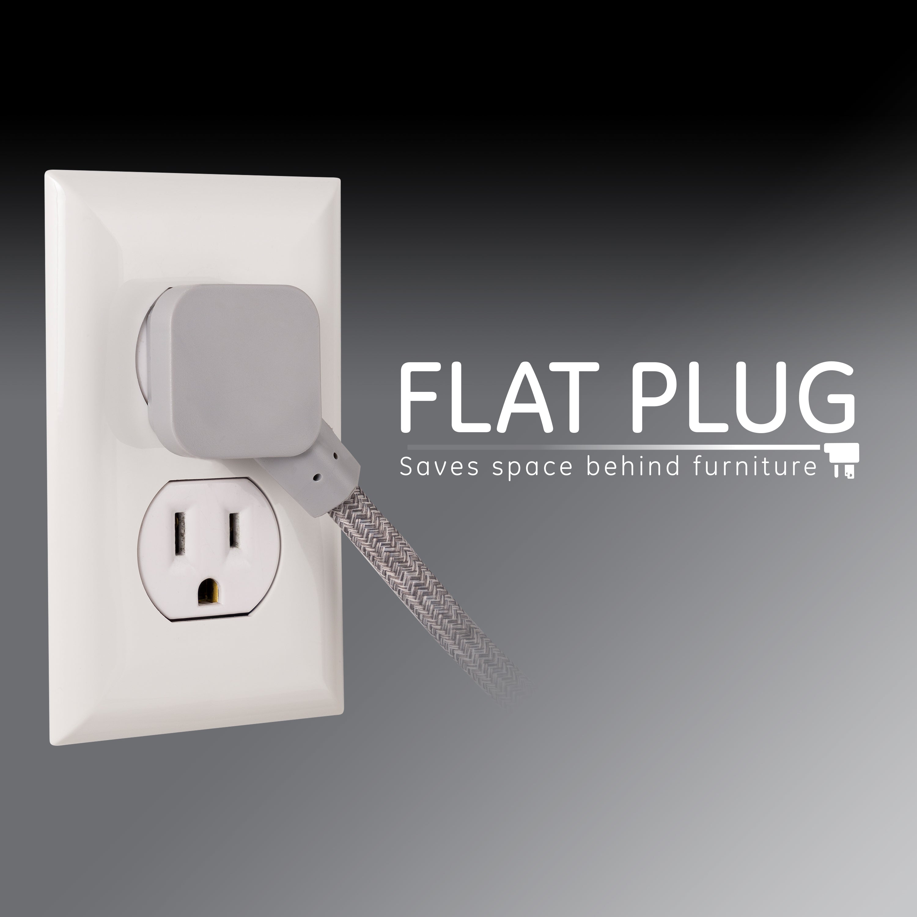 GE Designer Extension Cord, 8ft., 3-Outlet Surge Gray Heather