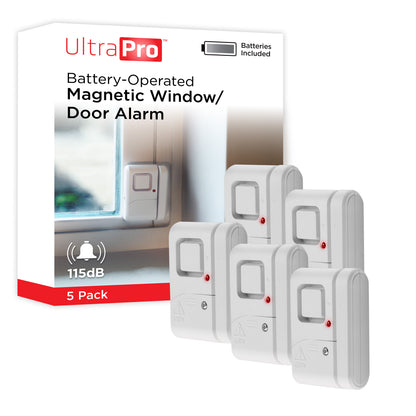 UltraPro Battery-Operated Magnetic Window or Door Alarm, 5 Pack, White