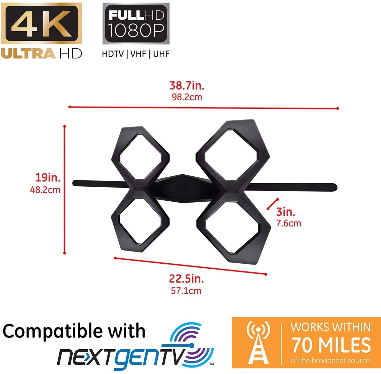 GE Quadcore HD Antenna, Black