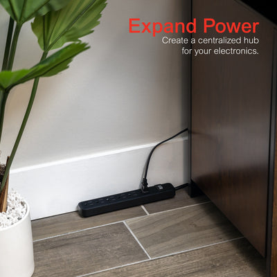 GE 6-Outlet 2ft. Power Strip, Black