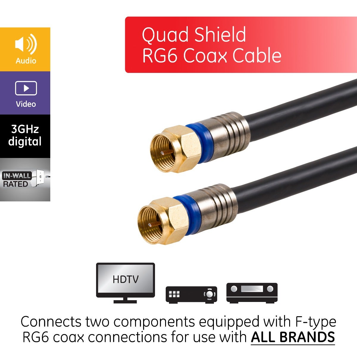GE 50ft. RG6 Quad-Shield Coaxial Cable, Black