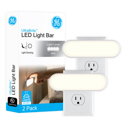 GE UltraBright Plug-In Automatic LED Light Bar, White, 2 Pack