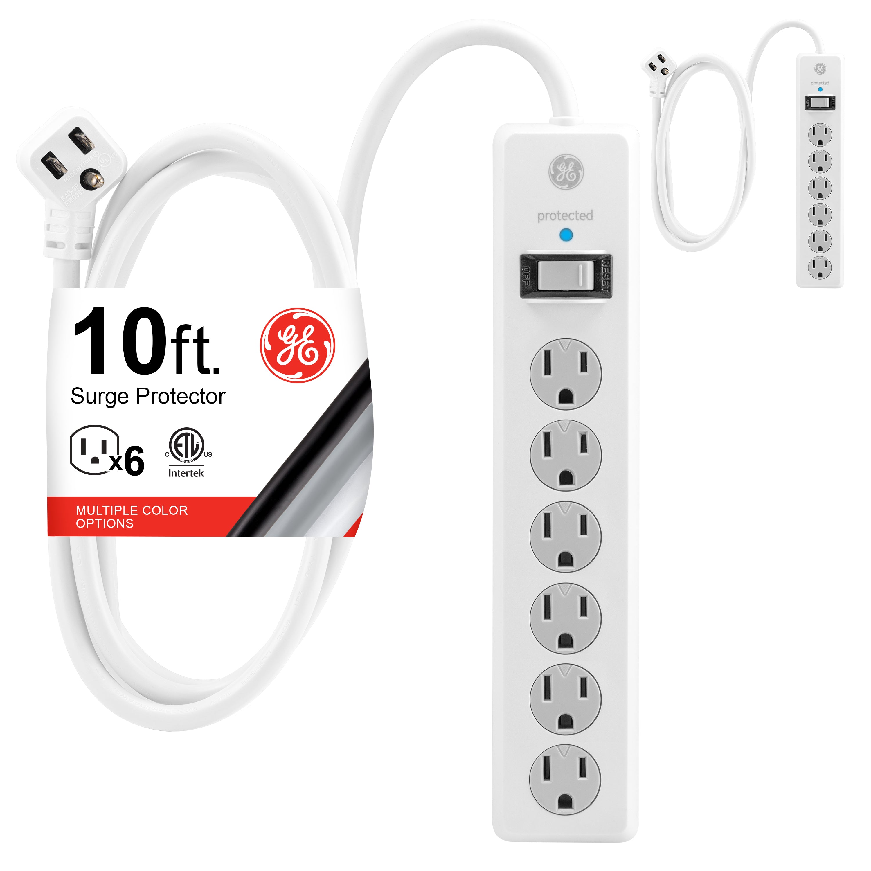 GE 6-Outlet Surge Protector Extension Cord, 10ft., 2pk