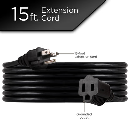 GE 1-Outlet Grounded Extension Cord, 15ft, Black, 2pk