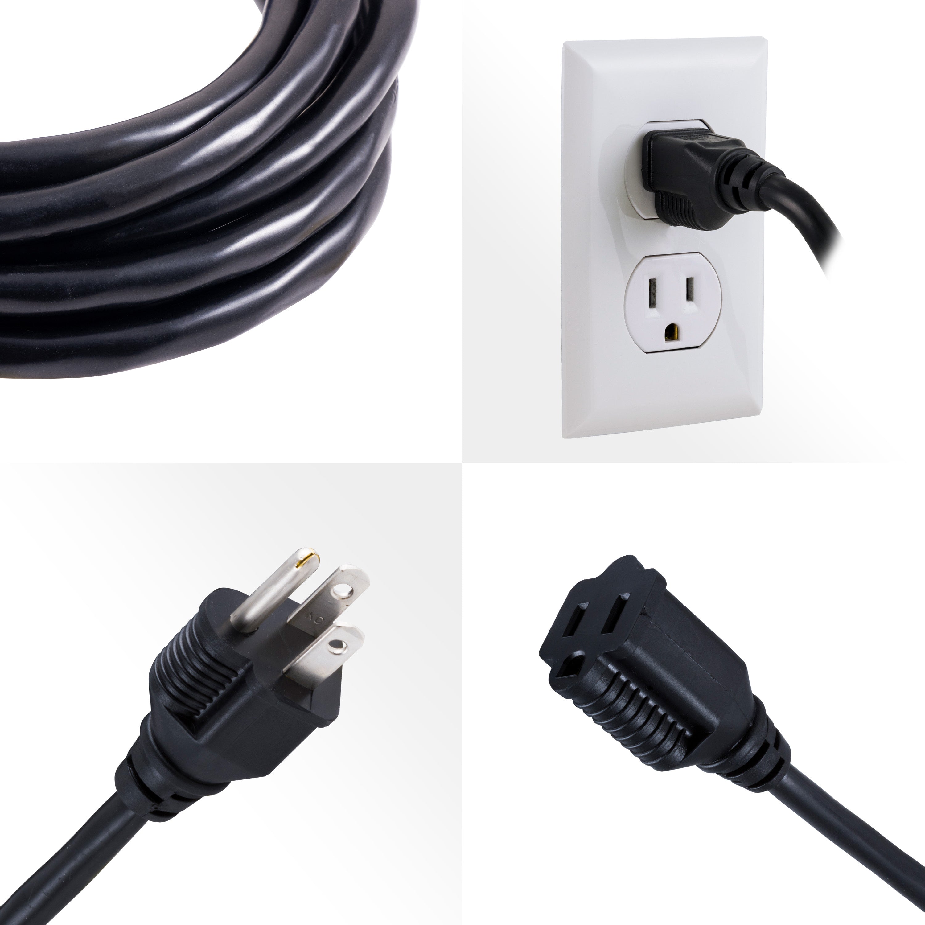 GE 1-Outlet Grounded Extension Cord, 15ft, Black, 2pk