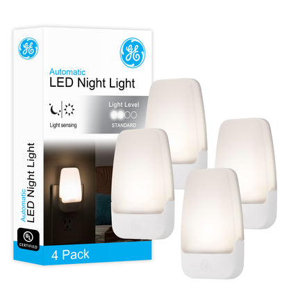 GE Light Sensing LED Night Light, 4 Pack, White