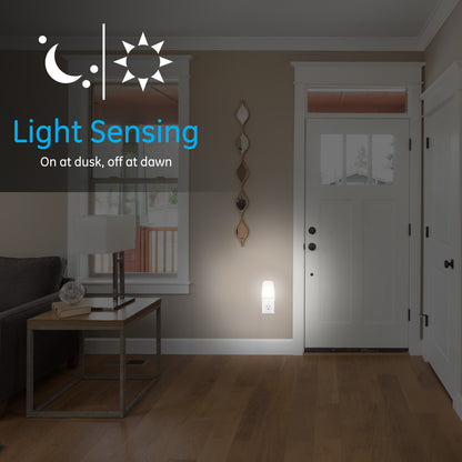 GE Light Sensing LED Night Light, 4 Pack, White
