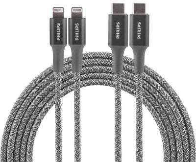 Philips 6ft. USB-C to Lightning Charging Cable with Braided Cord, 2 Pack, Gray
