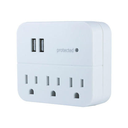 GE 3-Outlet 2-USB Wall Tap with Surge Protection, White