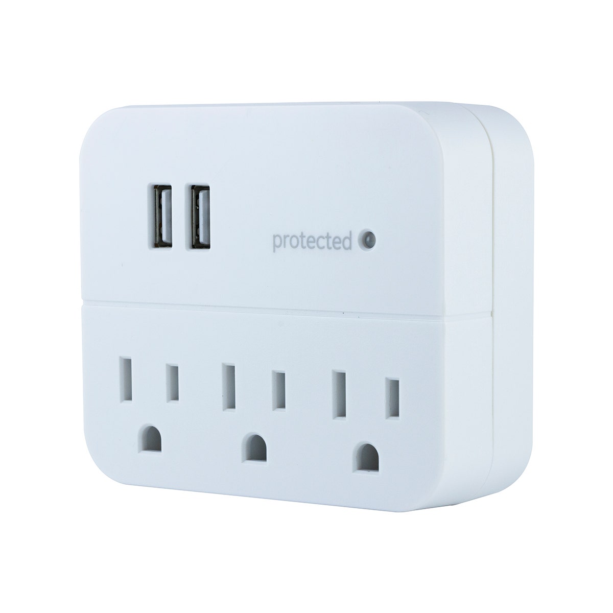 GE 3-Outlet 2-USB Wall Tap with Surge Protection, White