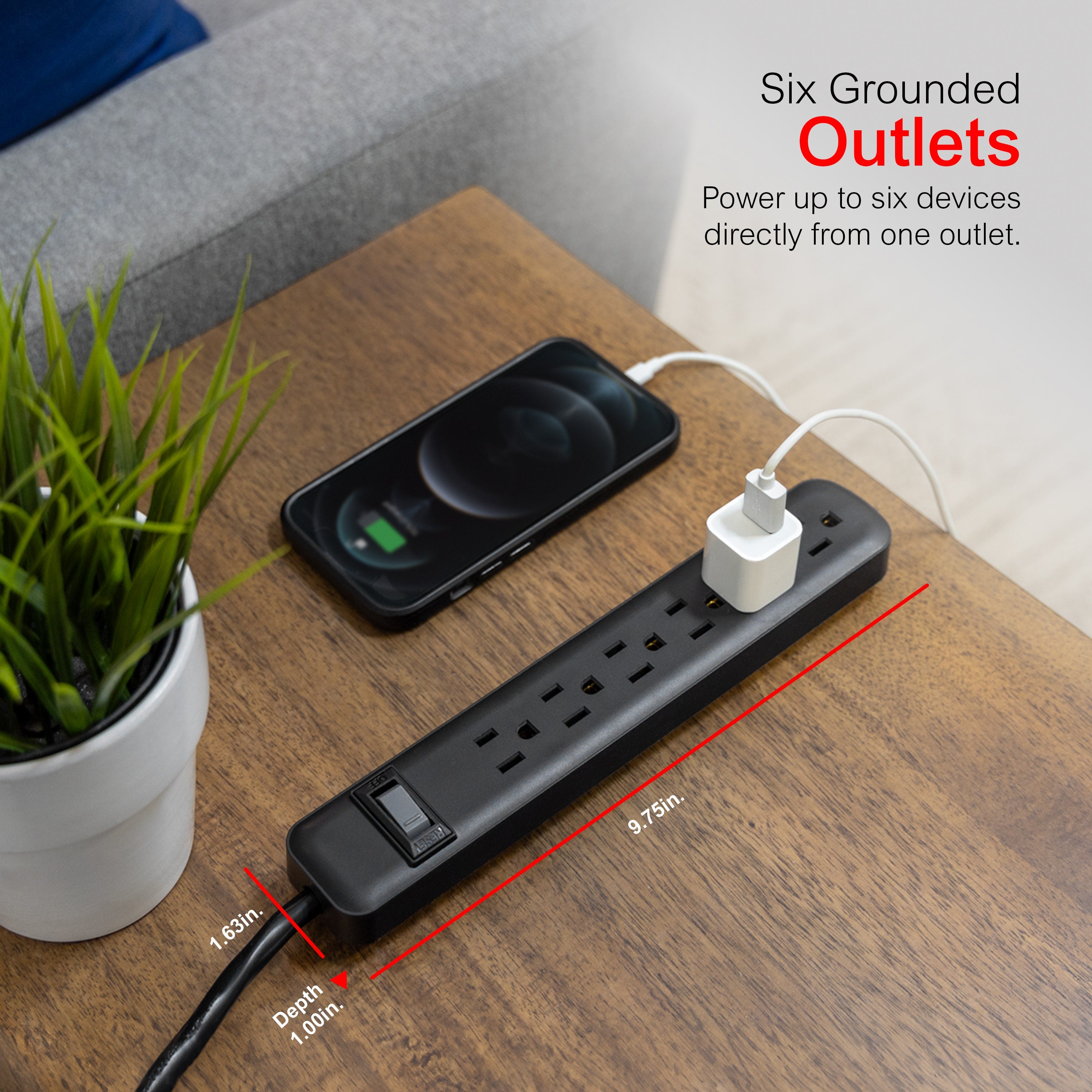 GE 6-Outlet 12ft. Power Strip, Black