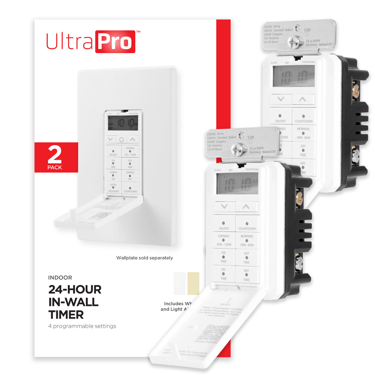 UltraPro In-Wall Digital Timer, 24hr, 2pc Multipack of 40955