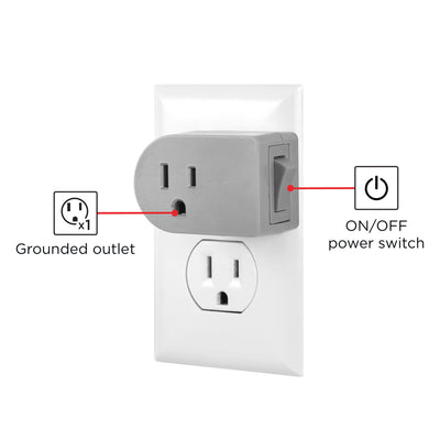 UltraPro Grounded Outlet Power Switch, Gray, 2pk
