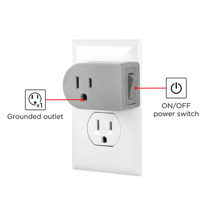 UltraPro Grounded Outlet Power Switch, Gray, 2pk