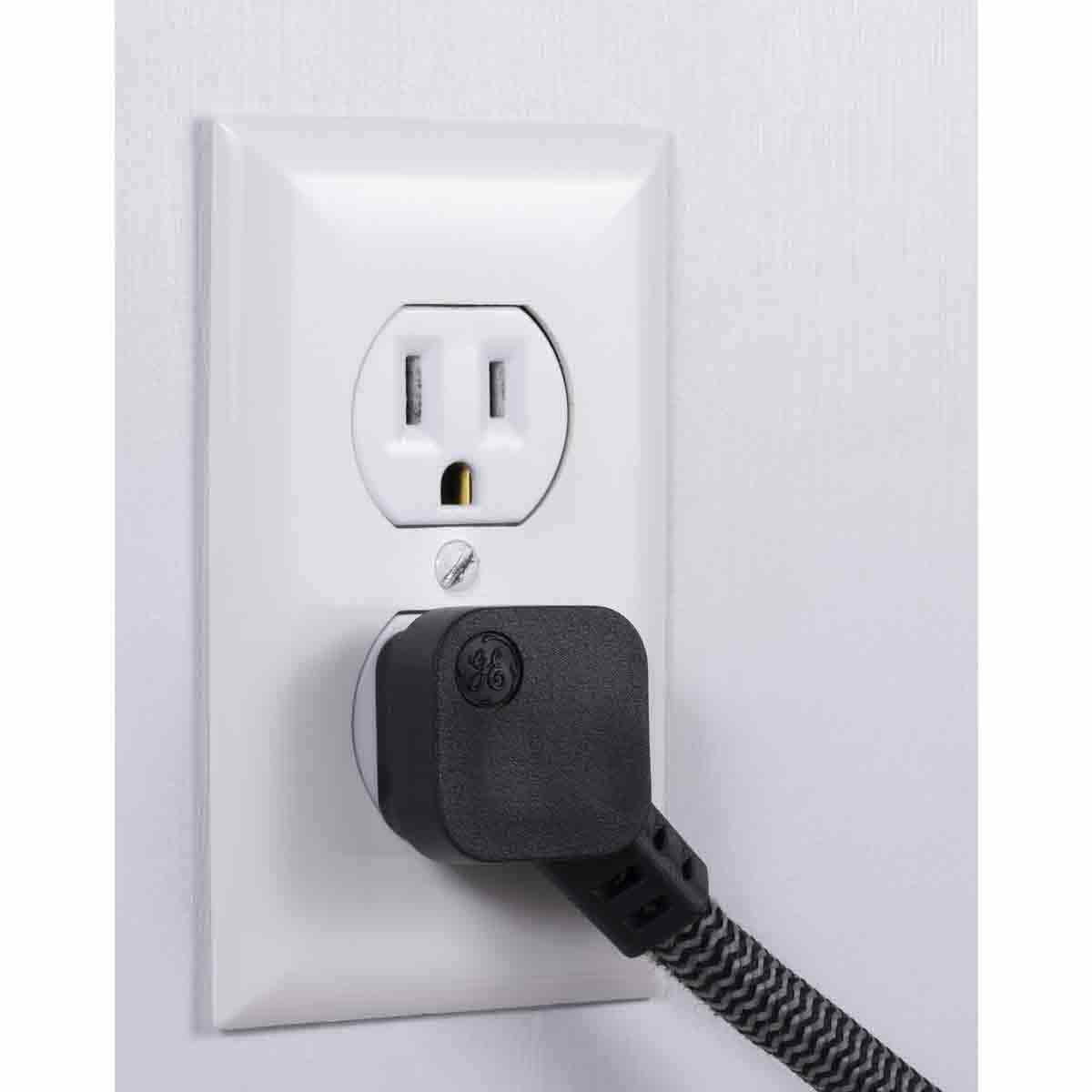 GE 8-Outlet 3-USB 6ft. Surge Protector with USB-C and Braided Cord, Black