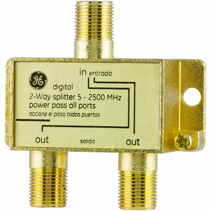 GE Pro Digital 2-Way Coaxial Splitter, Gold