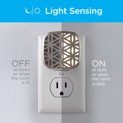 Lights by Night Light Sensing LED Night Light, 2 Pack, Brushed Nickel