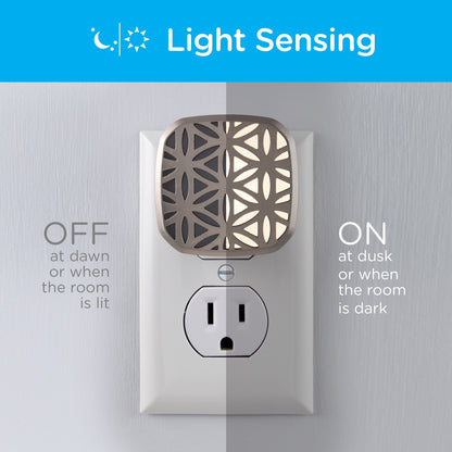 Lights by Night Light Sensing LED Night Light, 2 Pack, Brushed Nickel
