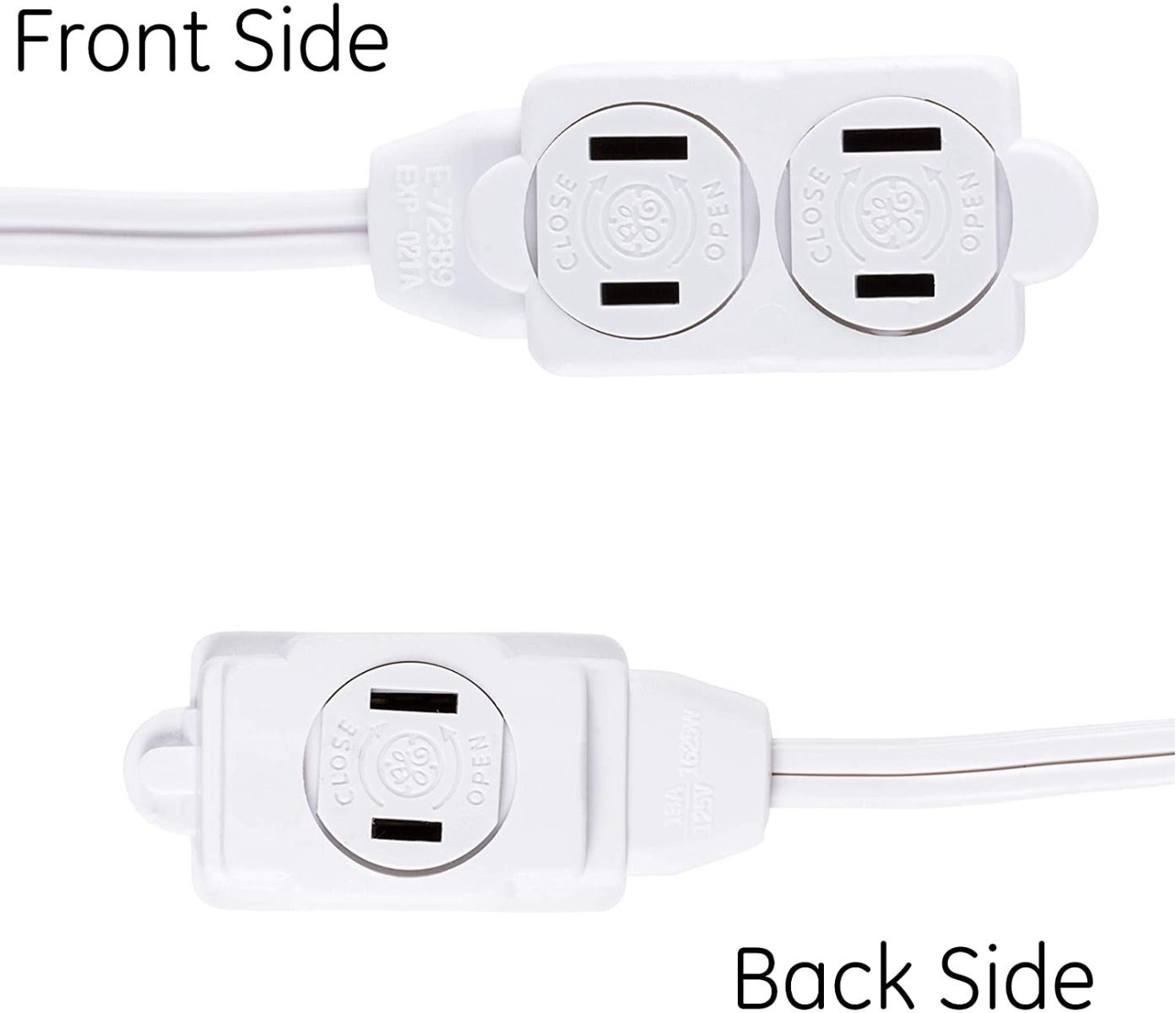 GE 3-Outlet 6ft. Extension Cord with Twist-to-Close Outlets, 2 Pack, White