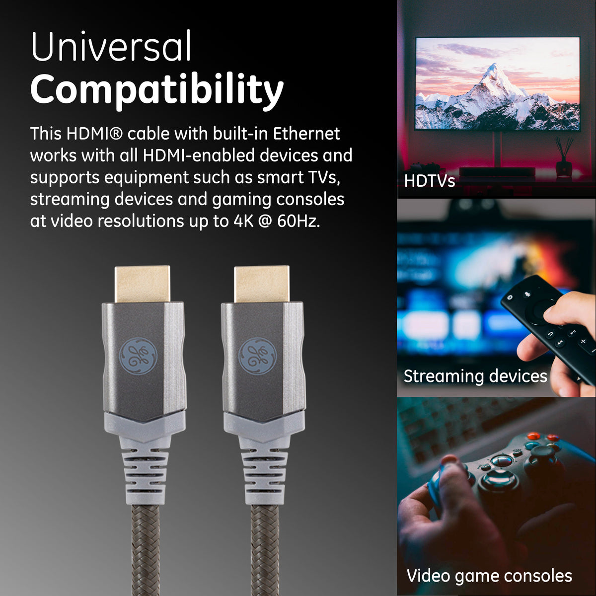 GE-branded UltraPro Premium Certified High-Speed HDMI Cable with Ethernet, 6ft.