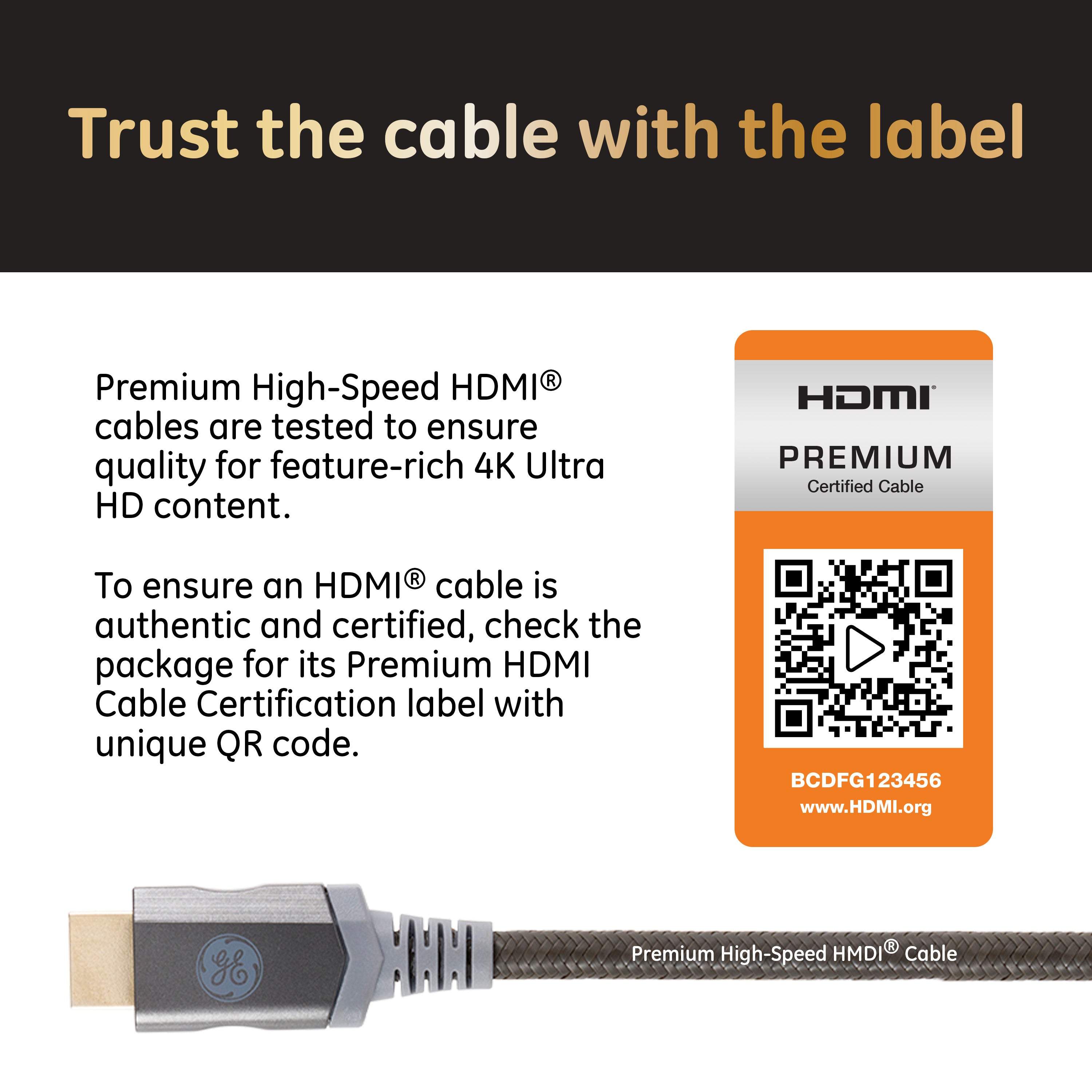 GE-branded UltraPro Premium Certified High-Speed HDMI Cable with