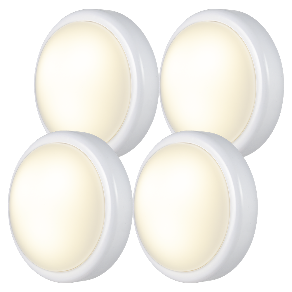 Energizer Battery Operated LED Tap Puck Light, White, 4 Pack