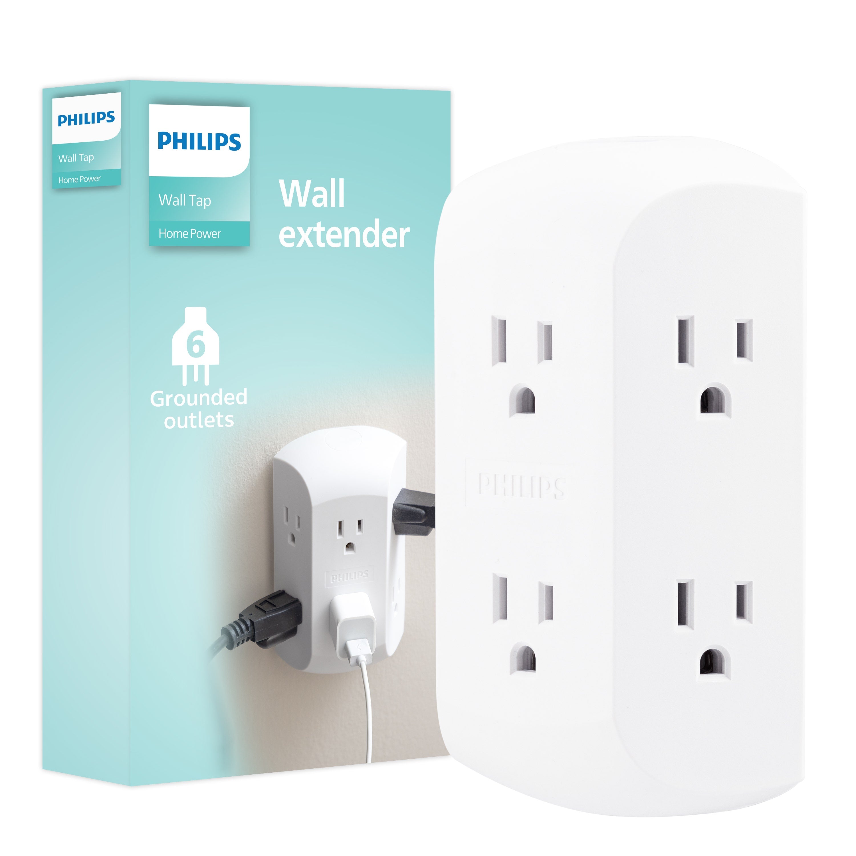 Philips 6-Outlet Wall Tap, White