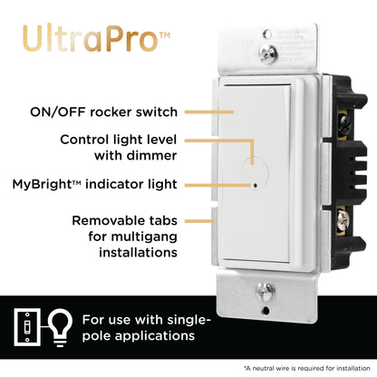 UltraPro MyBright In-Wall Dimmer, White