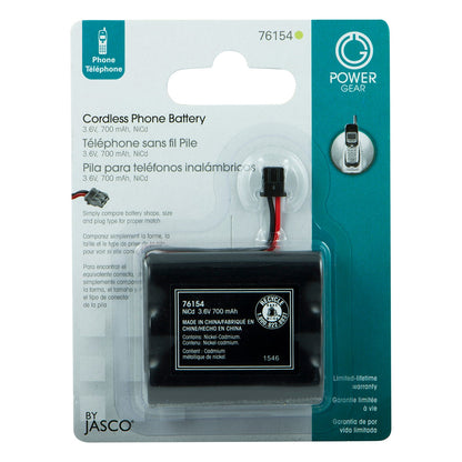 Power Gear Rechargeable, Cordless Phone Battery, 3.6V, 700mAh, NiMH, Black