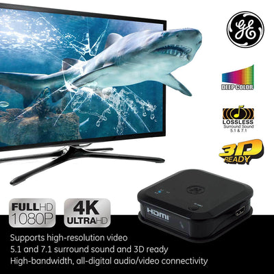 GE 3-Device HDMI Switch with Wireless Remote, Black