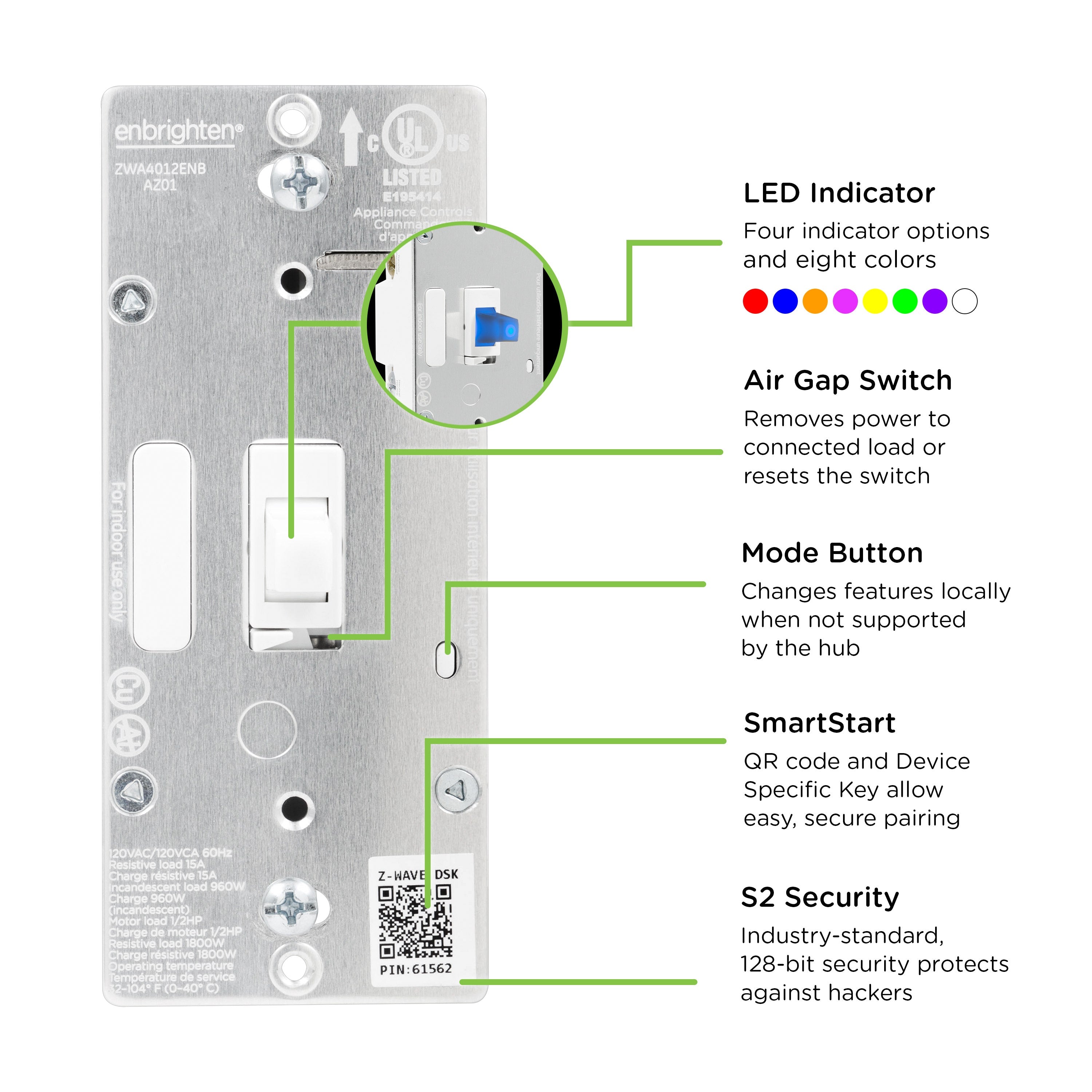 Enbrighten Z-Wave Plus In-Wall Smart Toggle Switch, 700 Series, White