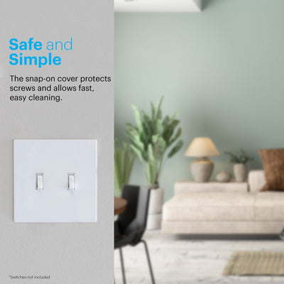 Power Gear Double Toggle Screwless Wall Plate, White, 5 Pack