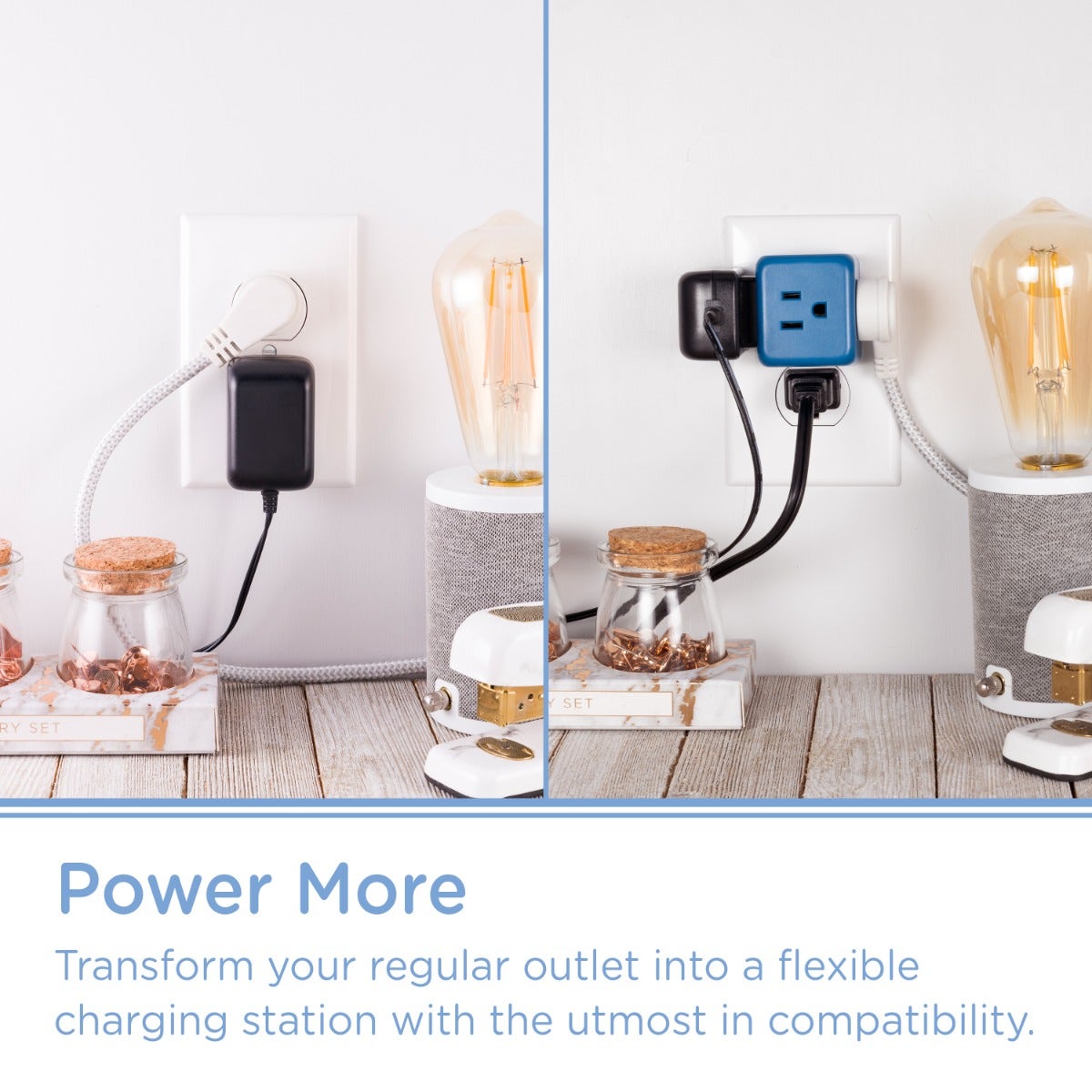 Cordinate 3-Outlet Grounded Cube Tap with Surge Protection, Blue