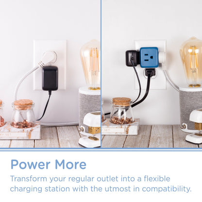 Cordinate 3-Outlet Grounded Cube Tap with Surge Protection, Blue