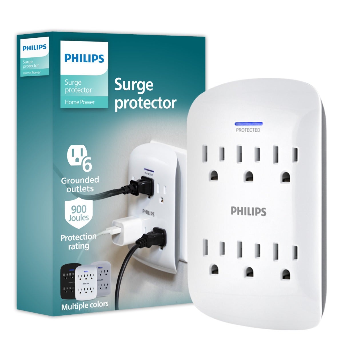 Philips 6-Outlet Wall Tap with Surge Protection, White